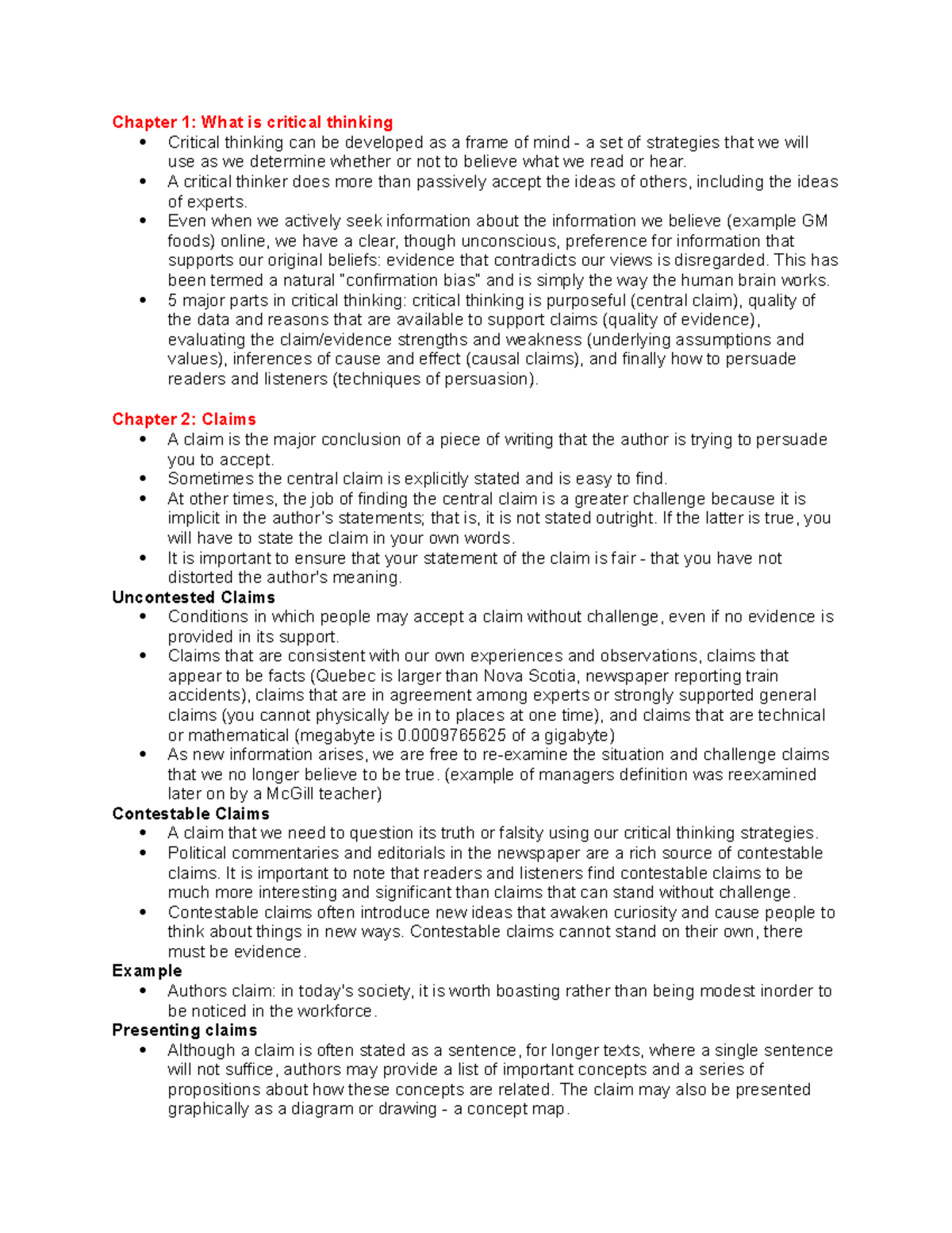 Critical Thinking COMM 210 Chapters 1 & 2 Summary and Insights - Studocu