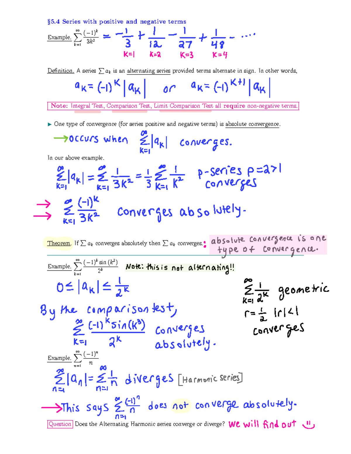Section 5.4 Notes: Convergence of Alternating Series (MATH 101) - Studocu