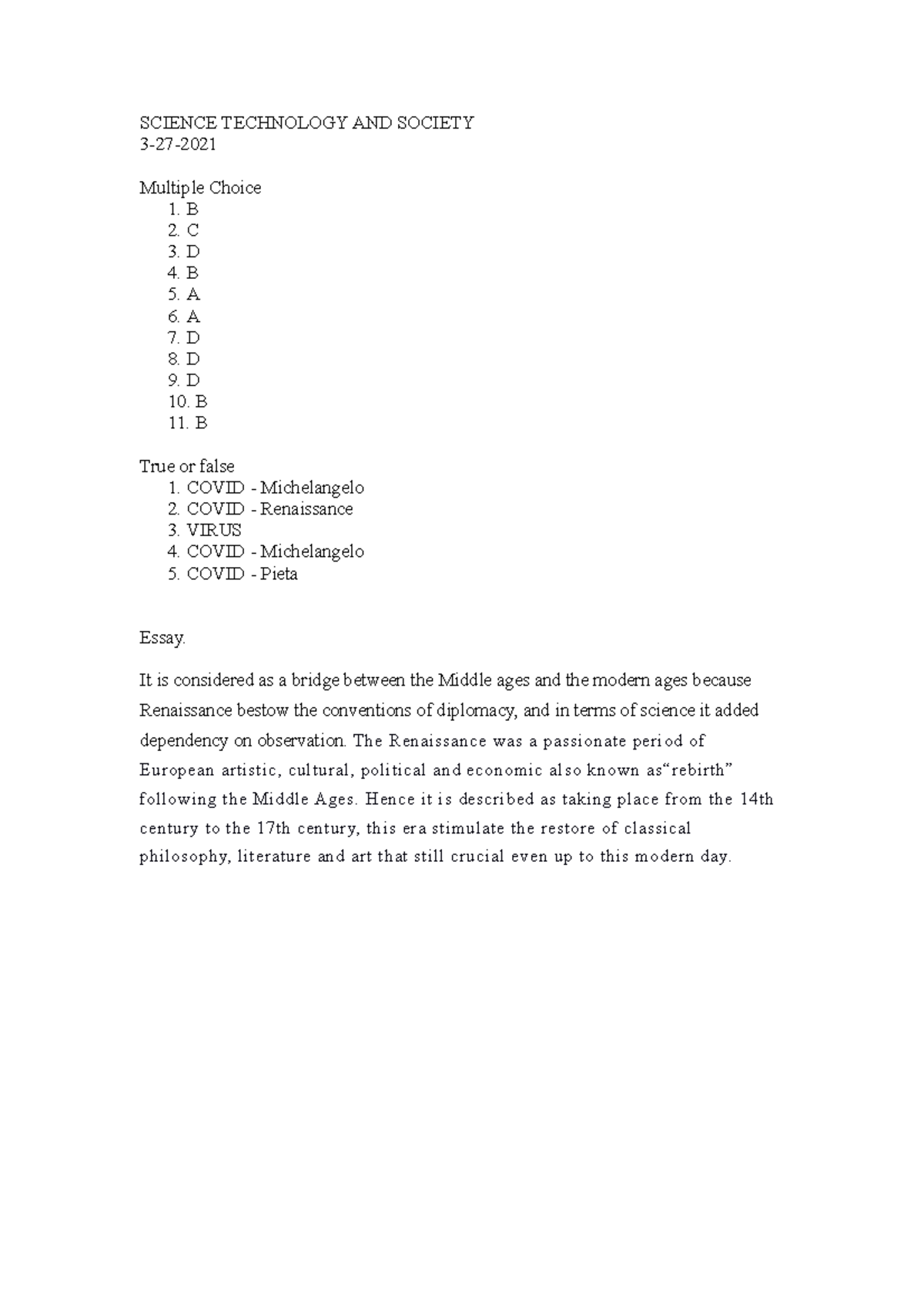STS Module 4 Exam Answers: MCQ, True/False, & Essay Insights - Studocu
