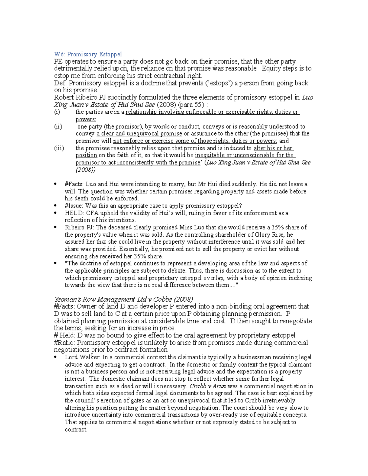 LAWS 6021 Contract Law W6 Promissory Estoppel: Key Concepts & Cases ...