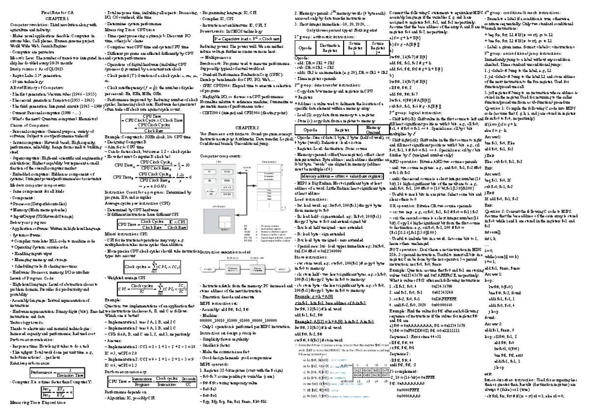 Midterm Review: Computer Architecture Concepts & MIPS Instructions ...