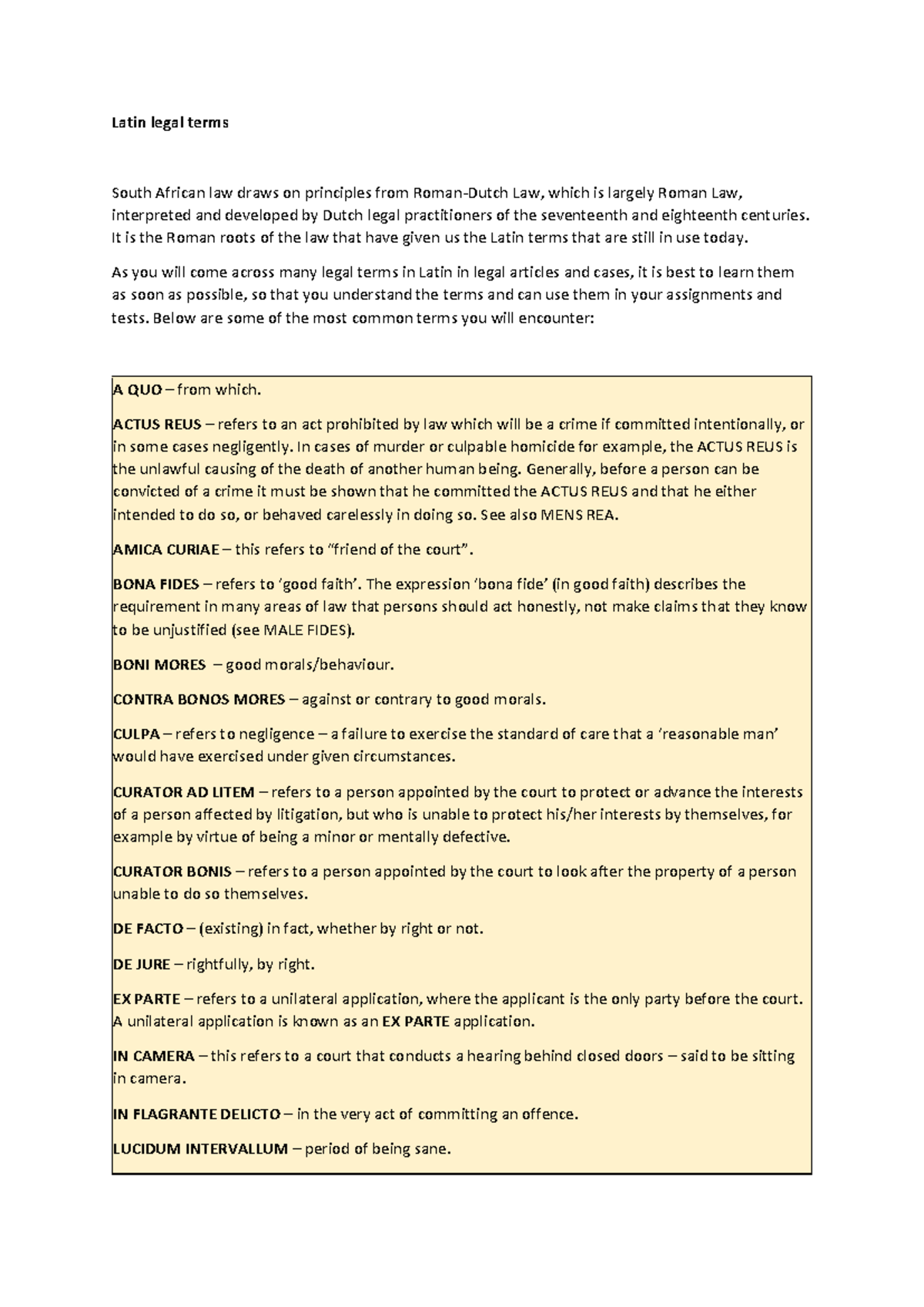 Latin Legal Terms for Law of Delict - IURI273 Study Guide - Studocu