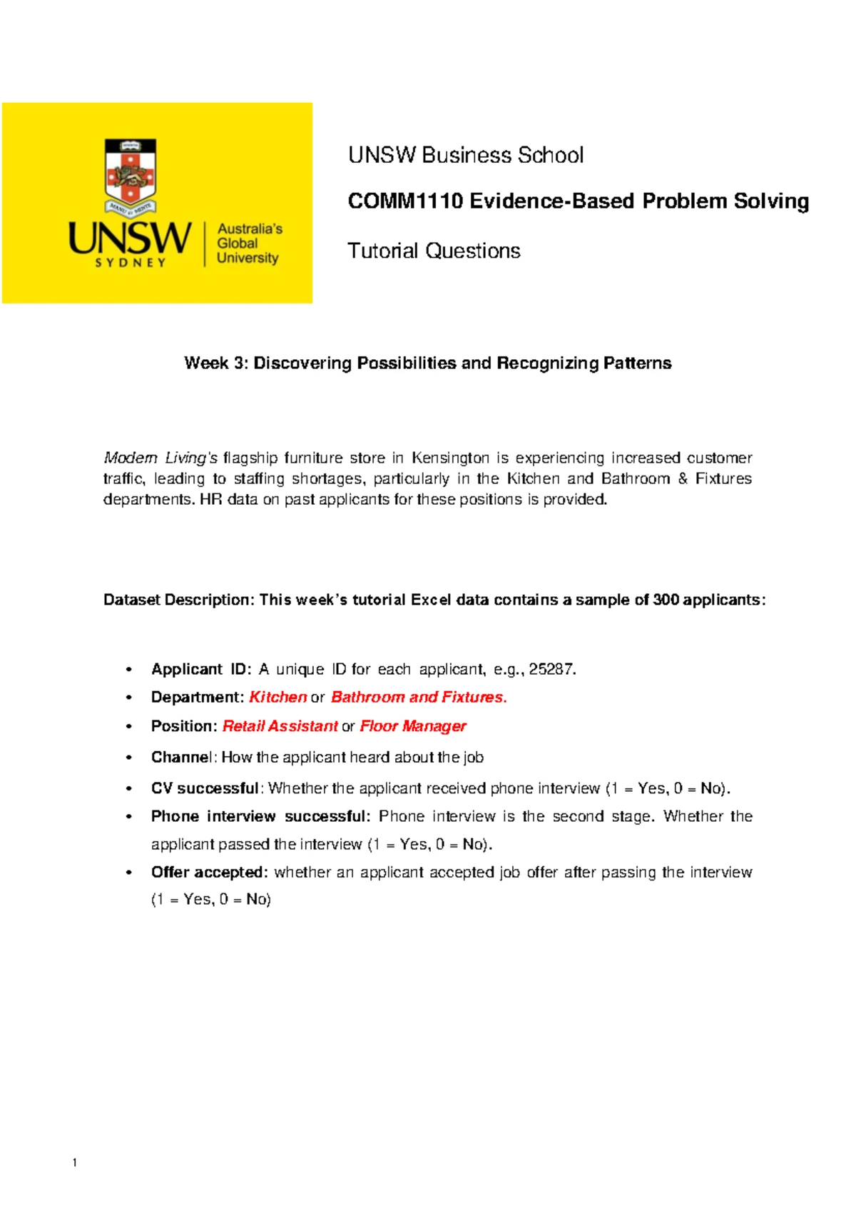 UNSW Business School COMM1010 Week 2 Problem Solving Tutorial Guide ...