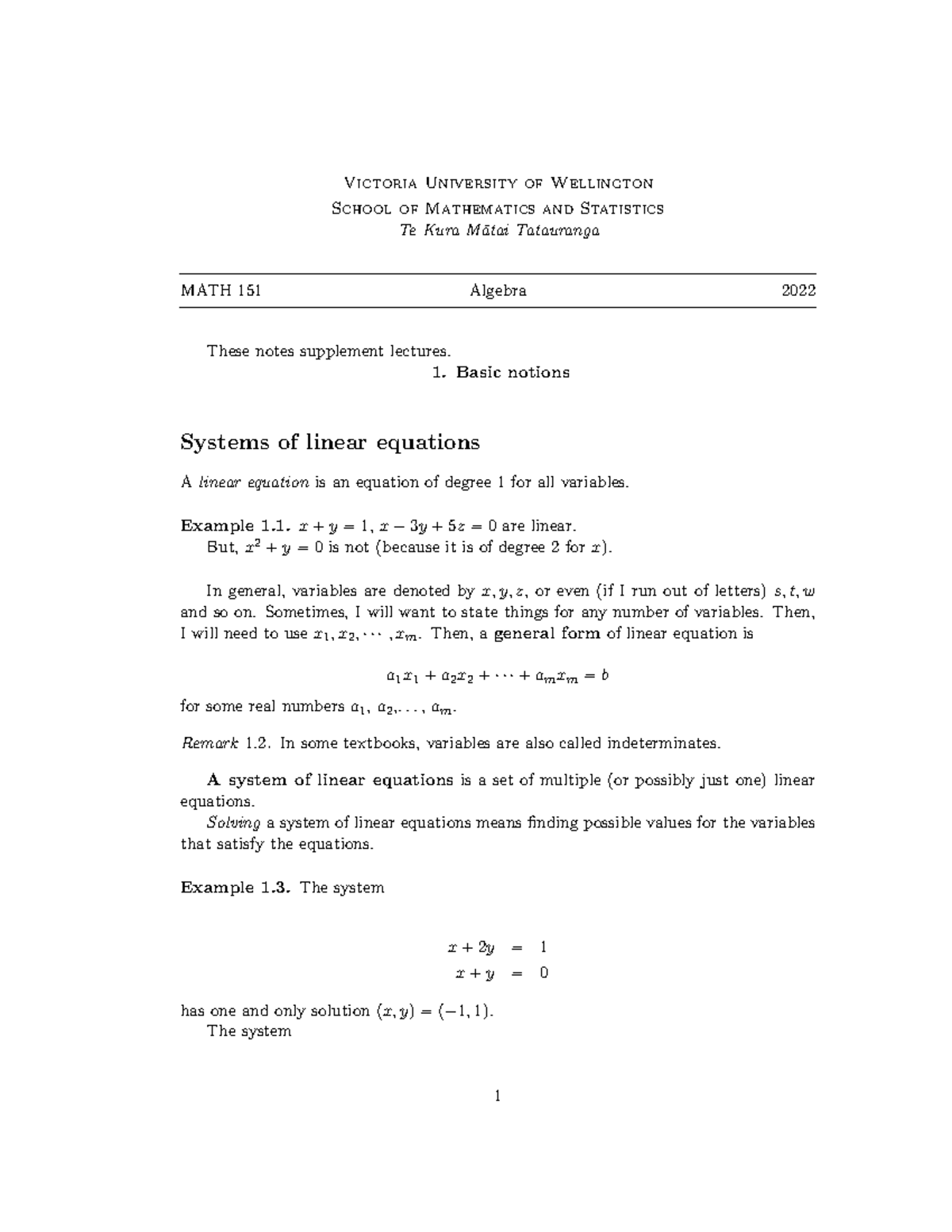 Math 151 Chap 1 - Introduction to Linear Algebra Concepts - Studocu