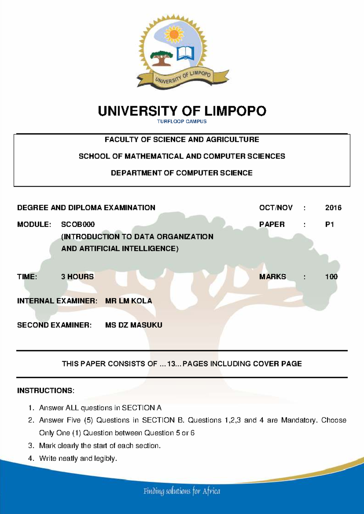 2016 SCOB000 Final Exam: Introduction to Data Organization & AI - Studocu