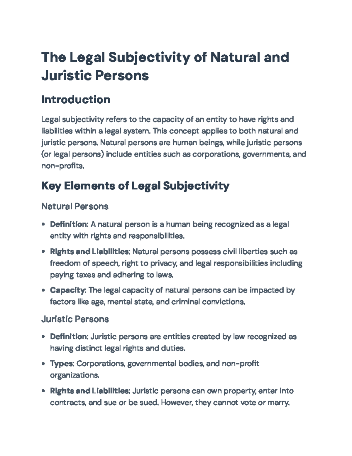 Legal Subjectivity of Natural and Juristic Persons (Course Code: LAW101 ...