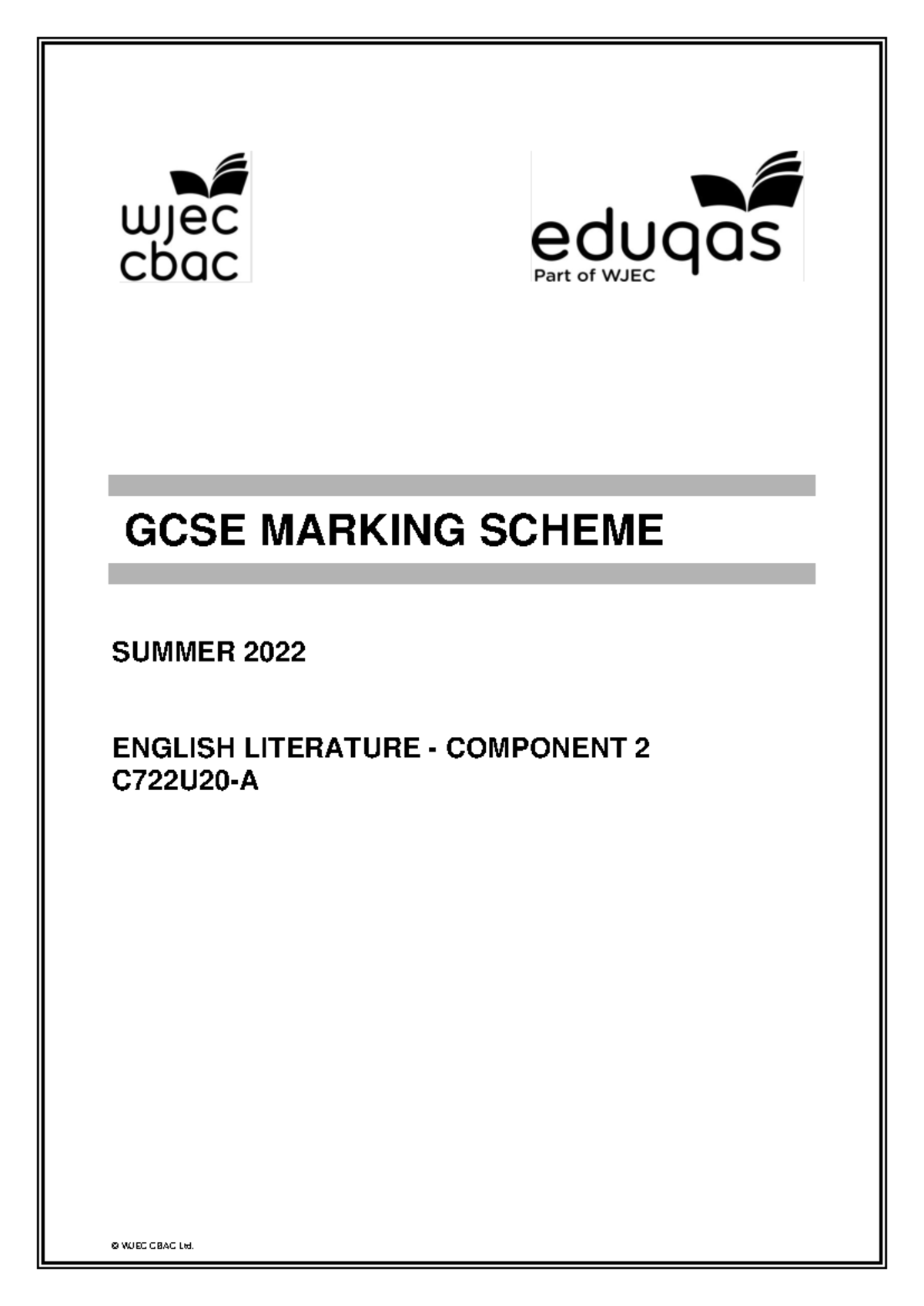GCSE English Literature C72 2 U20-A Summer 2022 Marking Scheme - Studocu