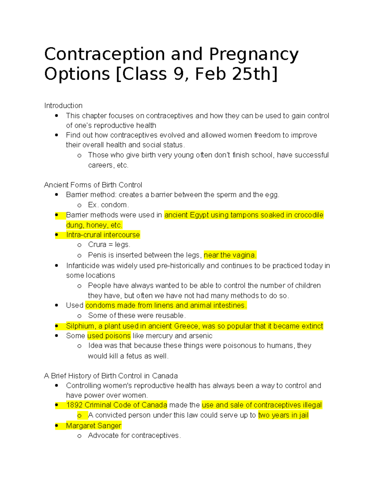 PSY3122 Lecture Notes: Contraception & Pregnancy Options Overview - Studocu