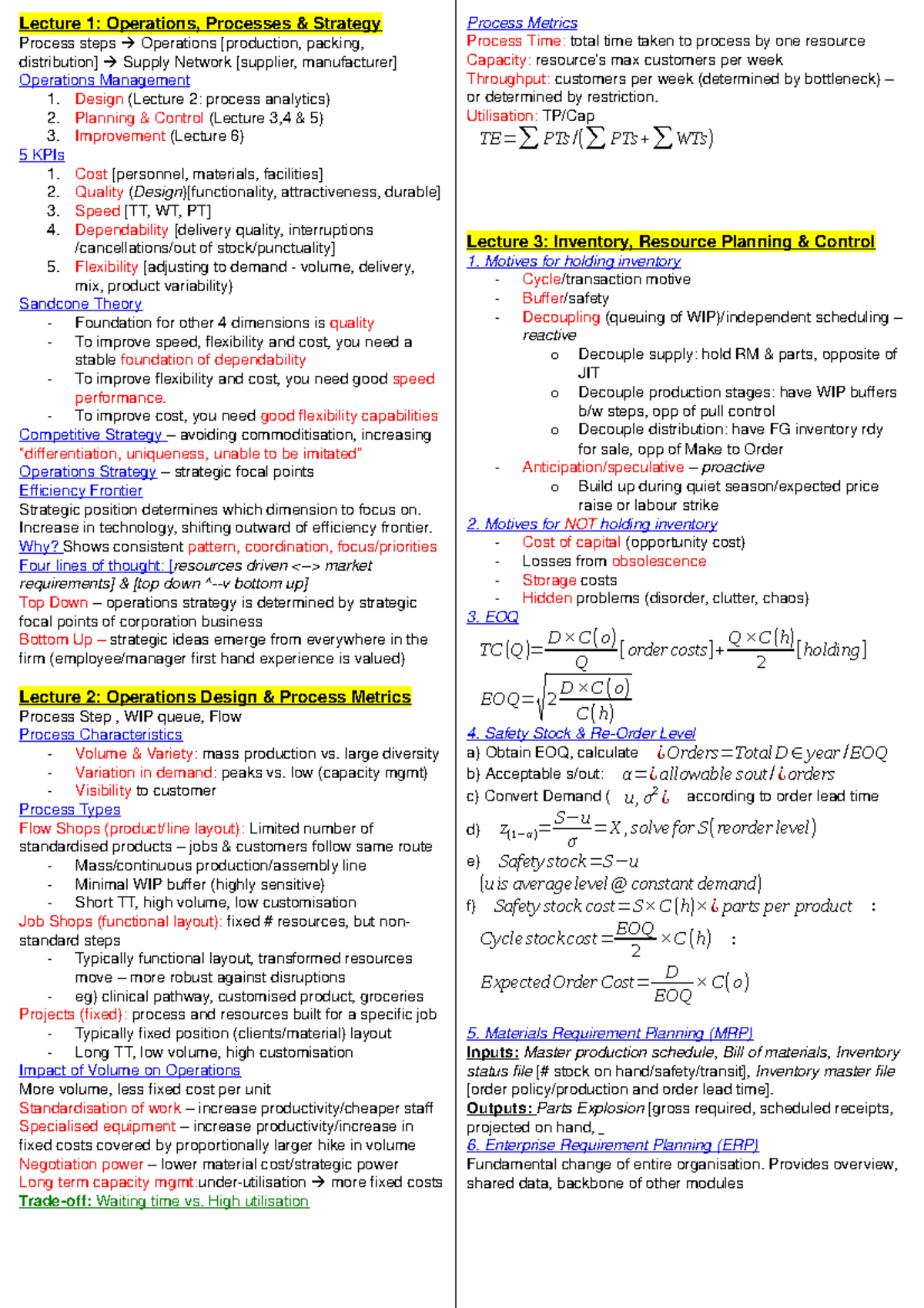 OPM Cheat Sheet: Key Concepts in Operations Management & Metrics ...
