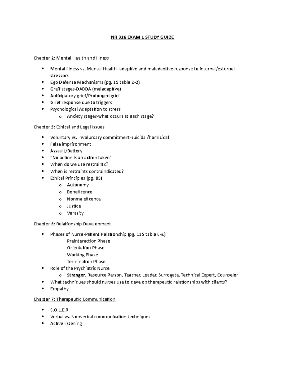NR 326 Final Exam Study Guide: Mental Health, Ethics, & Communication ...