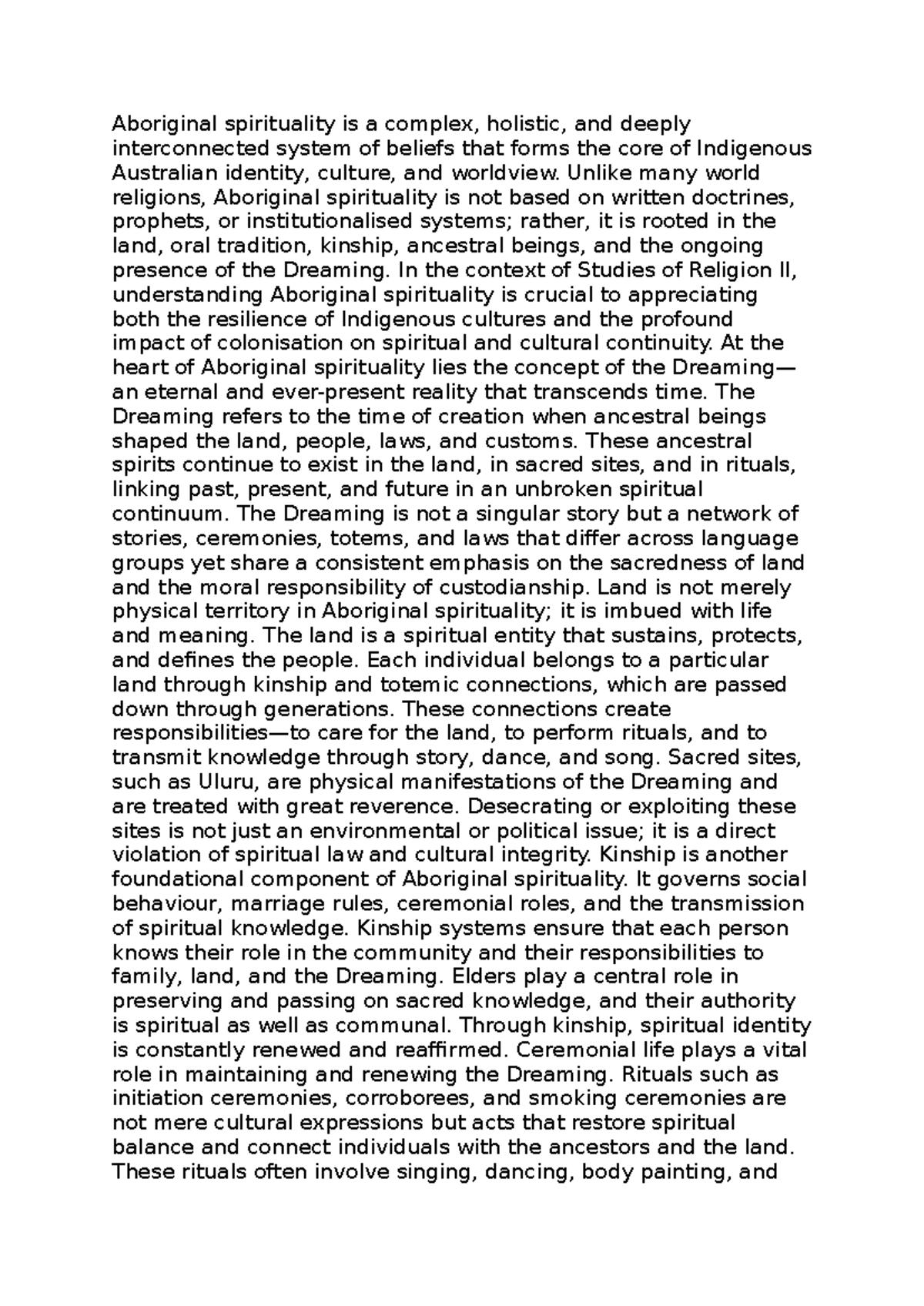 SOR 2 Essay: Understanding Aboriginal Spirituality and the Dreaming ...