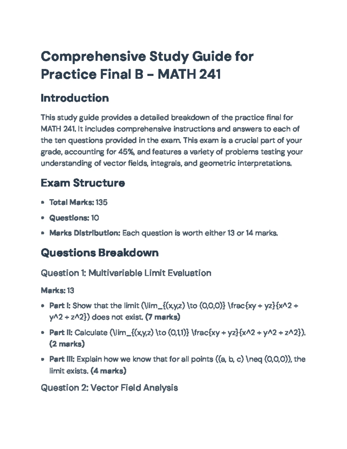 Practice Final Exam - MATH 241 - Practice Final A - MATH 241 Student’s ...