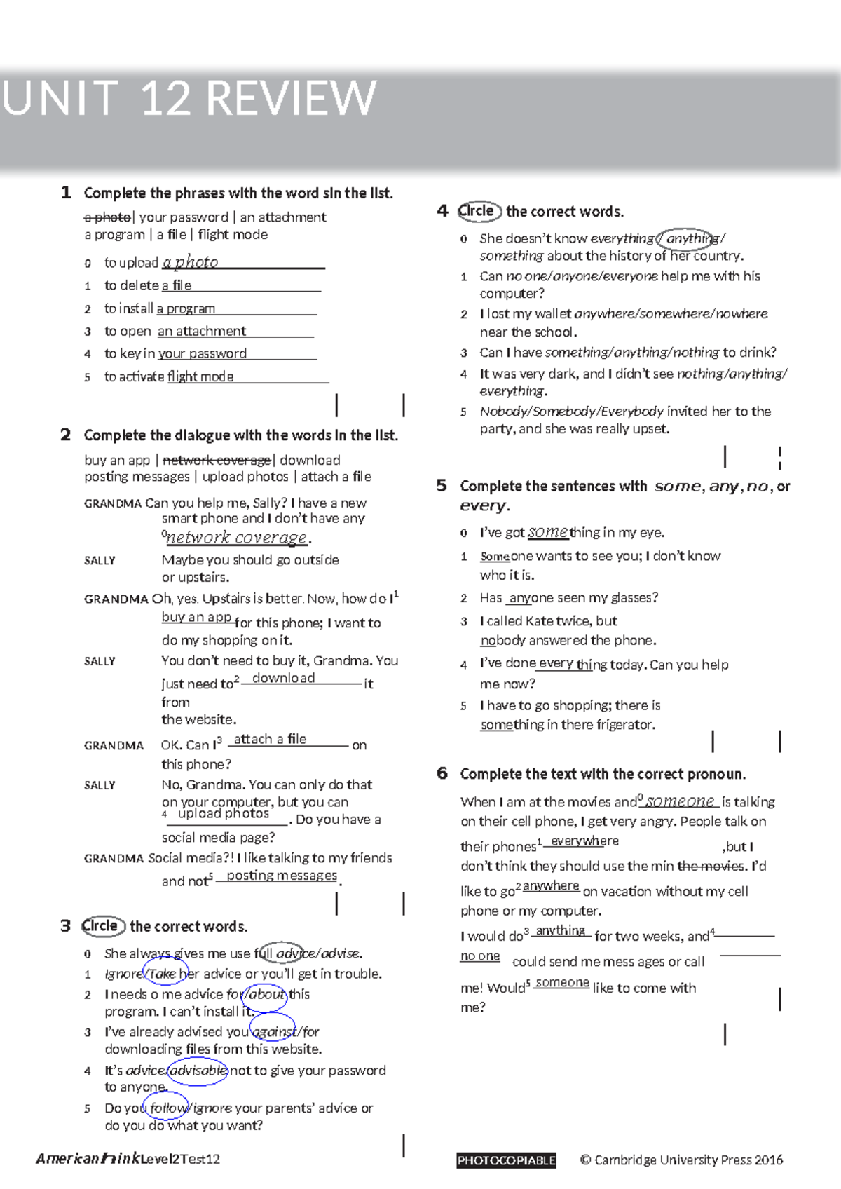 UNIT 12 Review Answers - American Link Level 2 Test 12 - Studocu