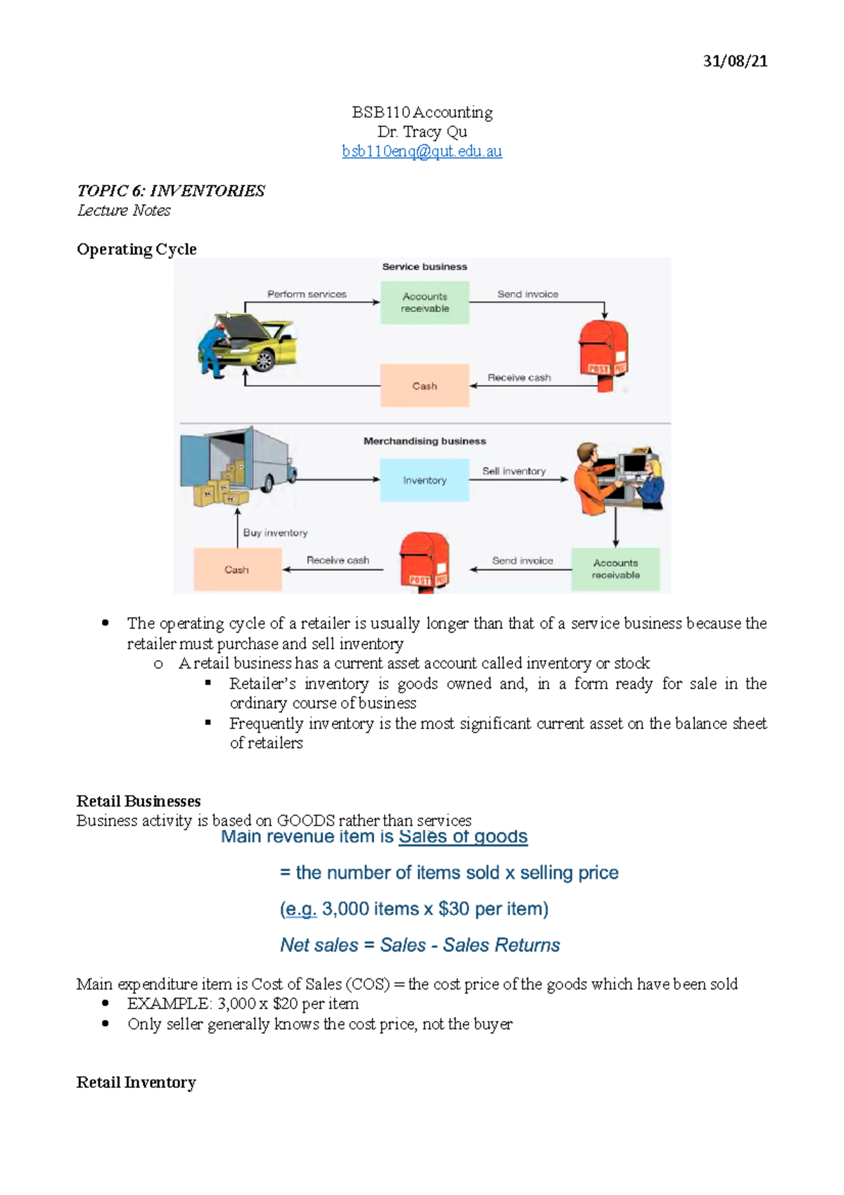 Topic 6 - Inventories - BSB110 Accounting Dr. Tracy Qu bsb110enq@qut ...