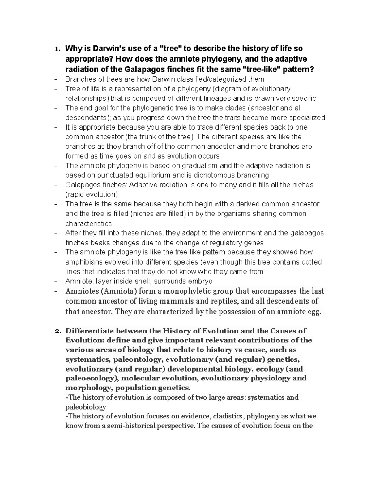 Evolution Test 1 - study guide for test 1 - 1. Why is Darwin's use of a ...