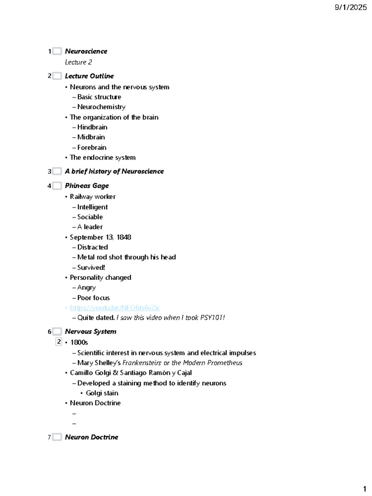 Neuroscience 2 Lecture Notes: Neurons & Nervous System Overview - Studocu