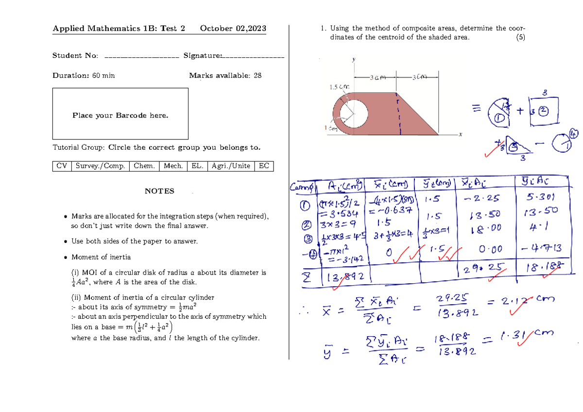 Test2memo - Test 2 memo - Applied Mathematics 1B: Test 2 October 02 ...