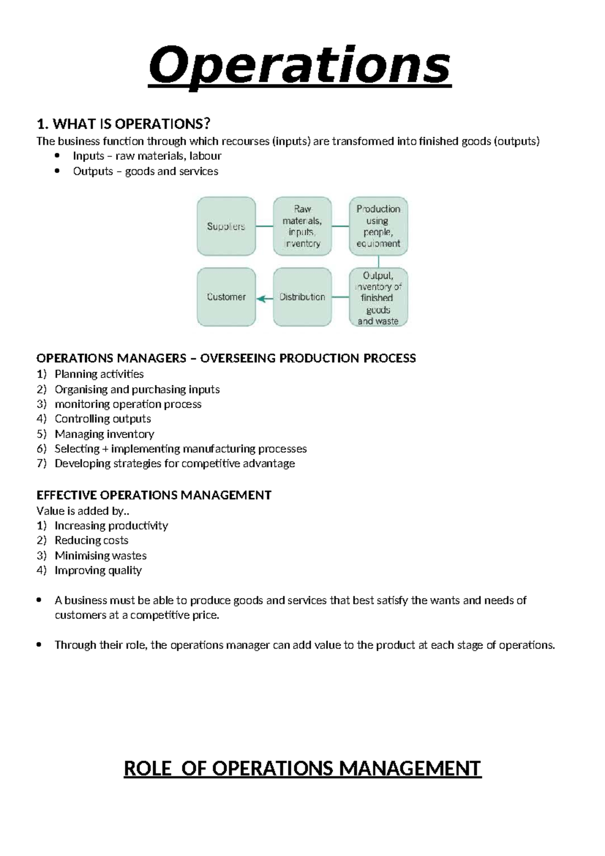 Operations Management Overview: Key Concepts and Strategies - Studocu