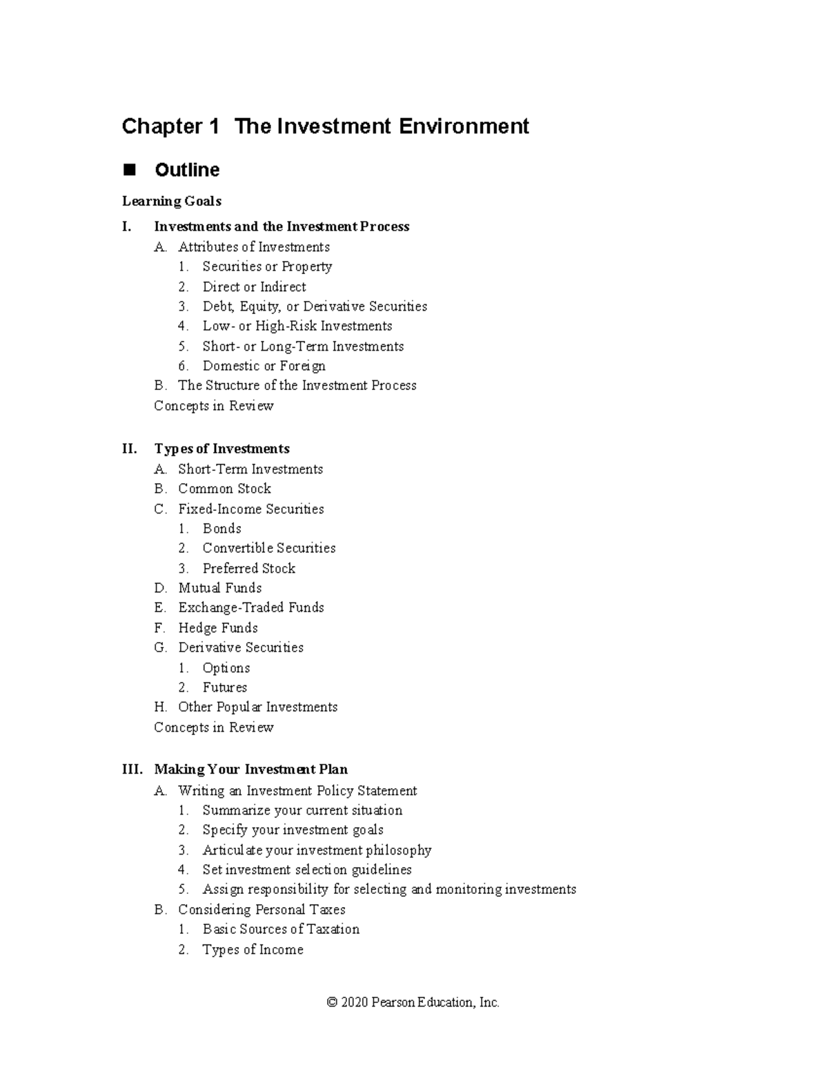 Investments (FIN101) Chapter 1: The Investment Environment Overview ...