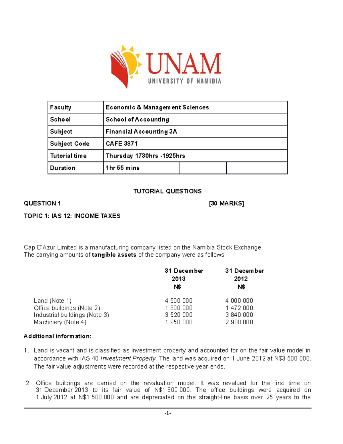 Financial Accounting 3A Tutorial Questions (CAFE 3871) - Studocu
