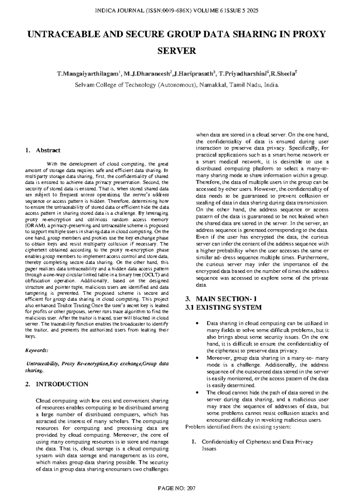 INDICA JOURNAL VOLUME 6 ISSUE 5 2025: Untraceable Group Data Sharing in ...