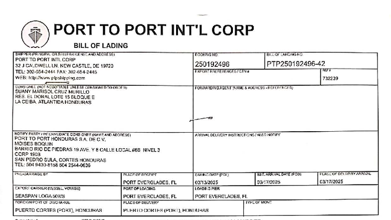 Port to Port Bill of Lading - Shipment Details & Instructions - Studocu