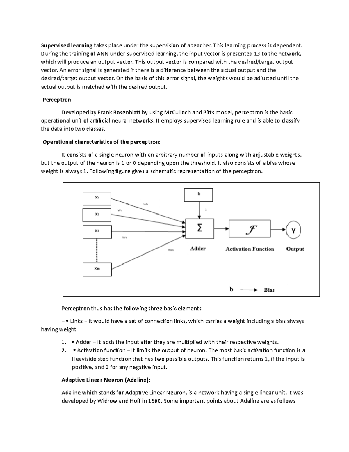 Madaline - Lecture Notes on Soft Computing Techniques - Studocu