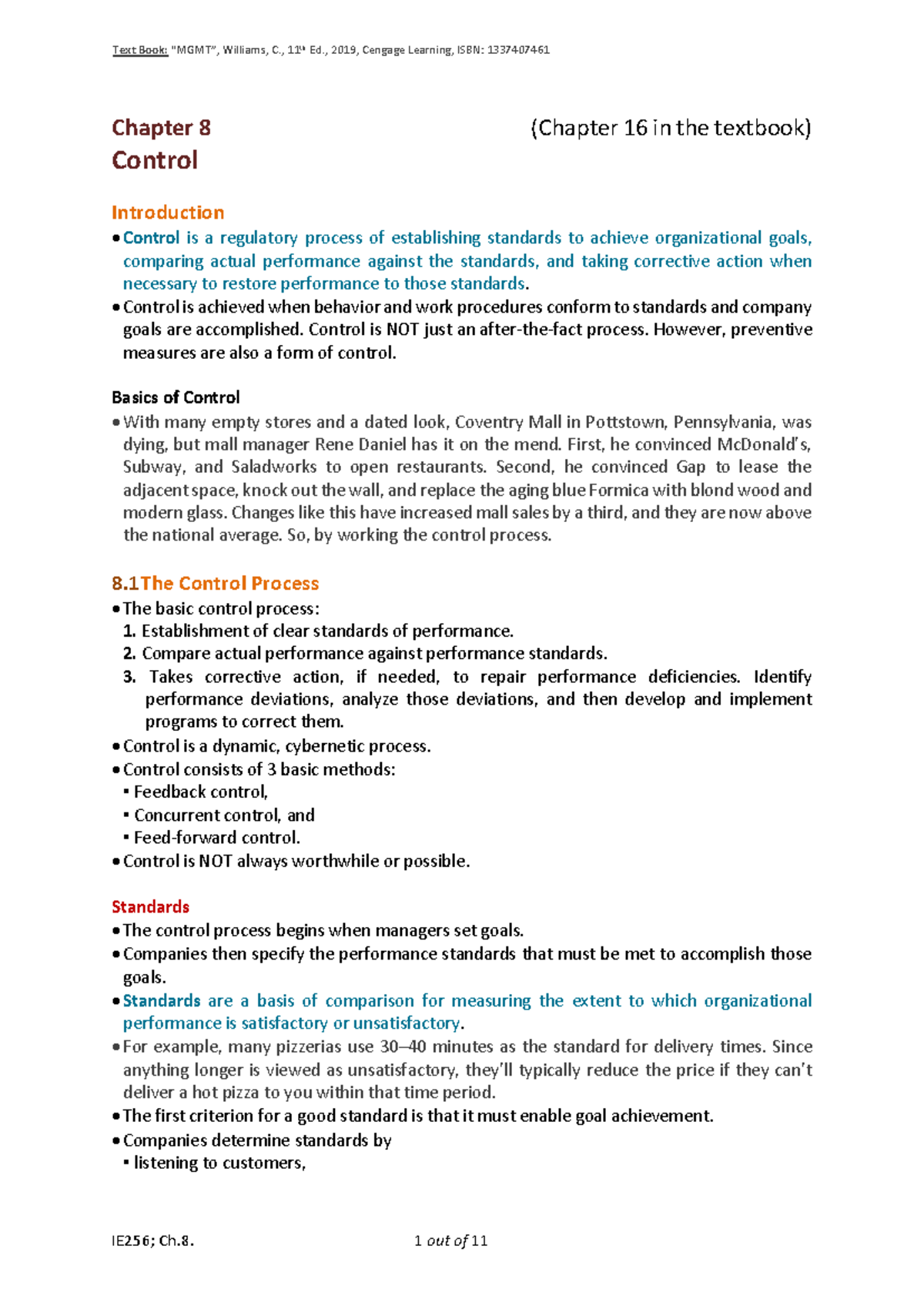 Ch 16 - IE256 - IE256; Ch. 1 out of 11 Chapter 8 (Chapter 16 in the ...