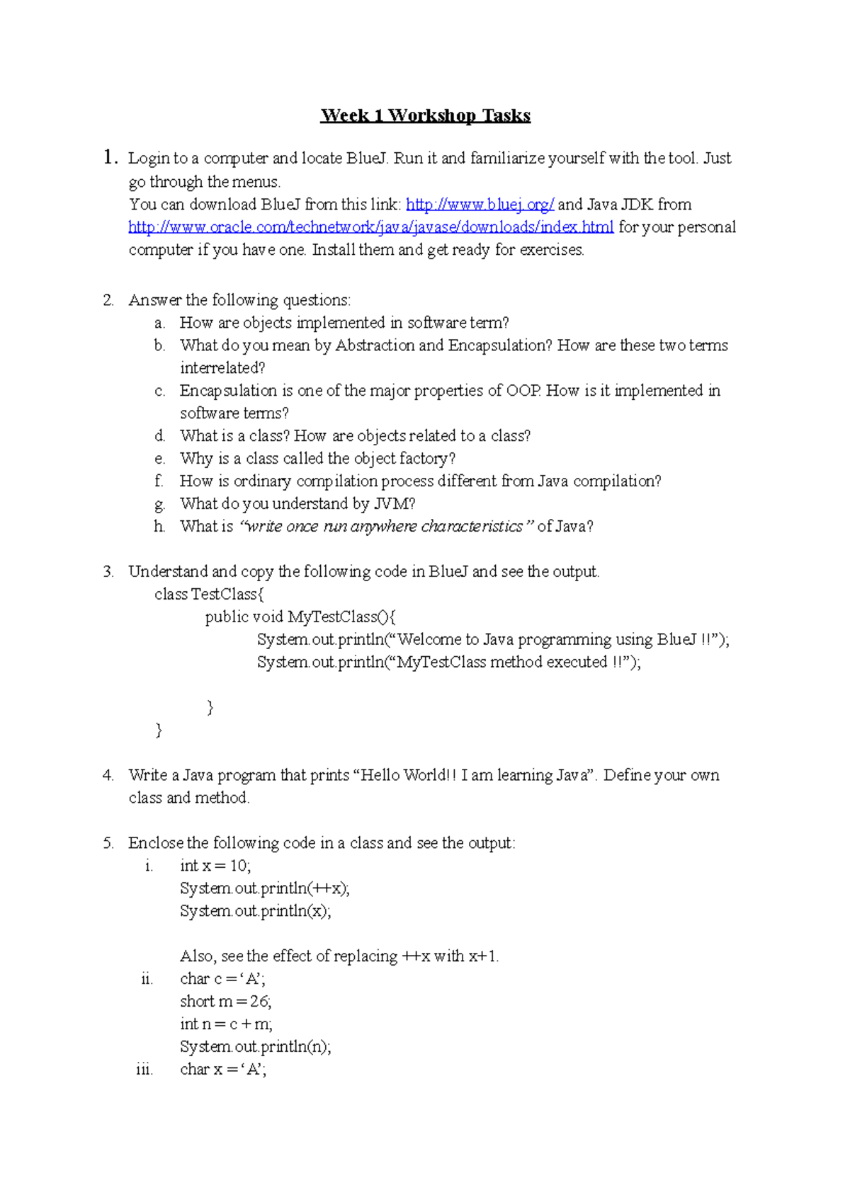 Java Programming Workshop 1: Essential Tasks & Exercises - Studocu