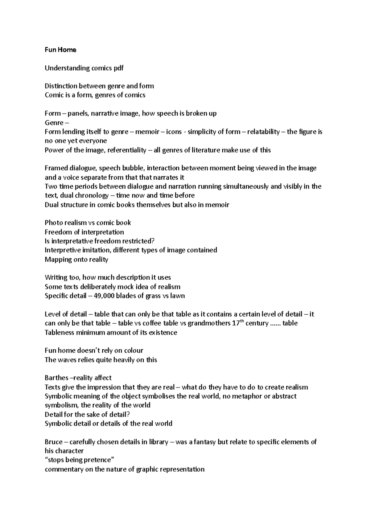 Fun Home (ENG 204) - Seminar Notes on Bechdel's Graphic Memoir - Studocu