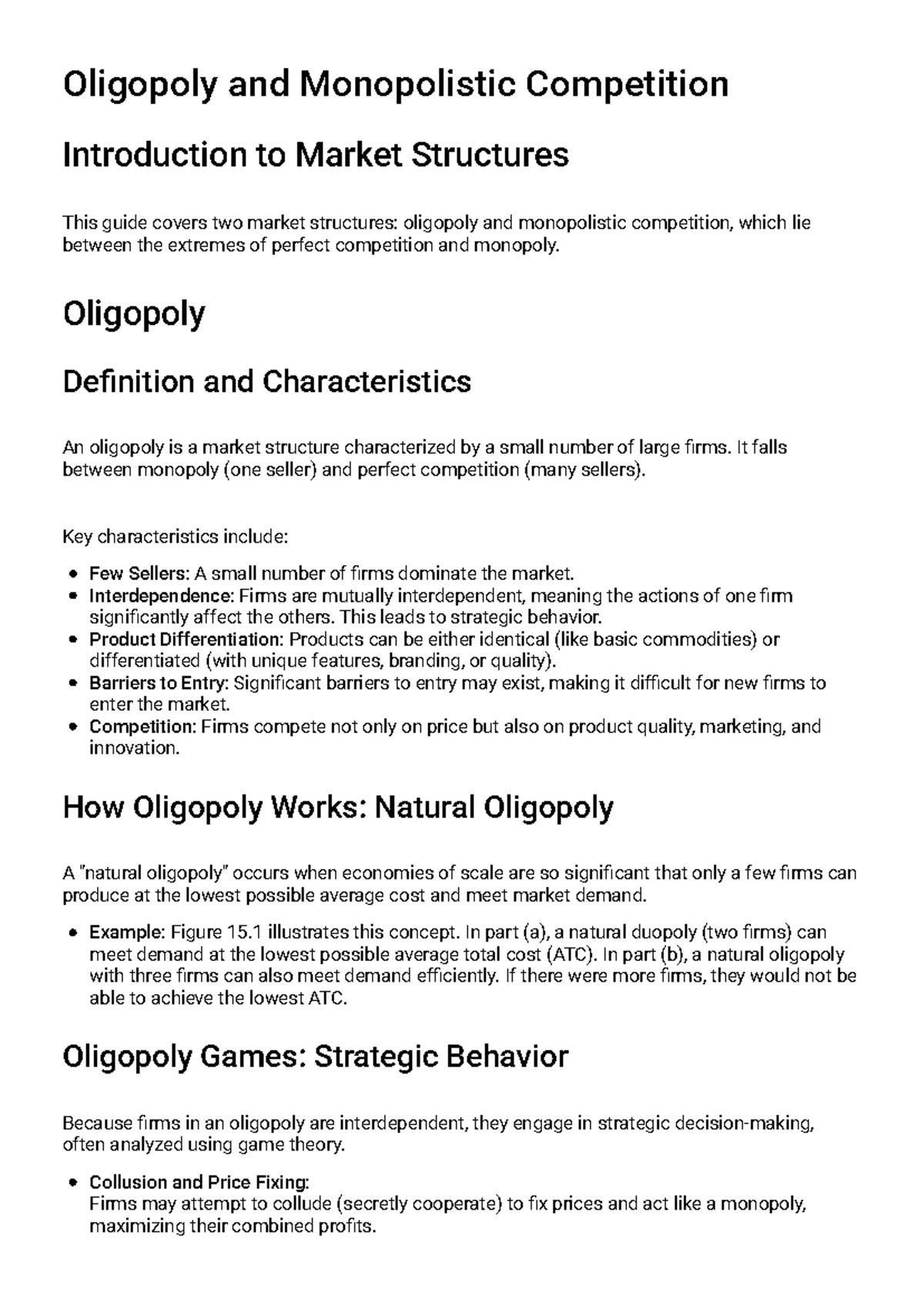 Week 6 Lesson 2 Study Guide: Oligopoly & Monopolistic Competition - Studocu
