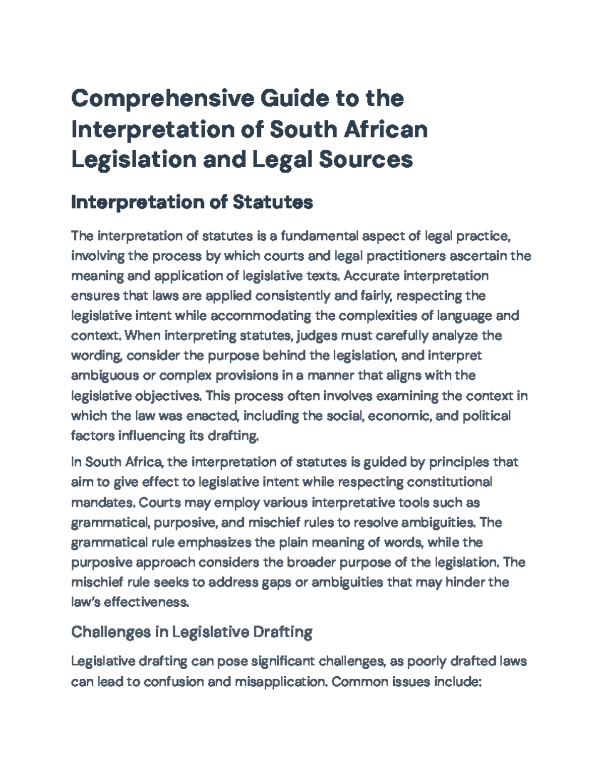 Comprehensive Guide to SA Legislation & Statutory Interpretation - Studocu