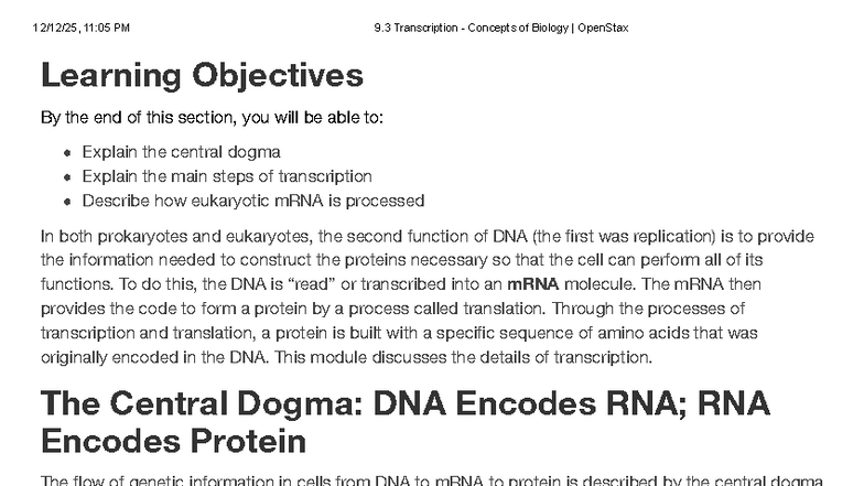 9.3 Transcription: Understanding the Central Dogma in Biology - Studocu