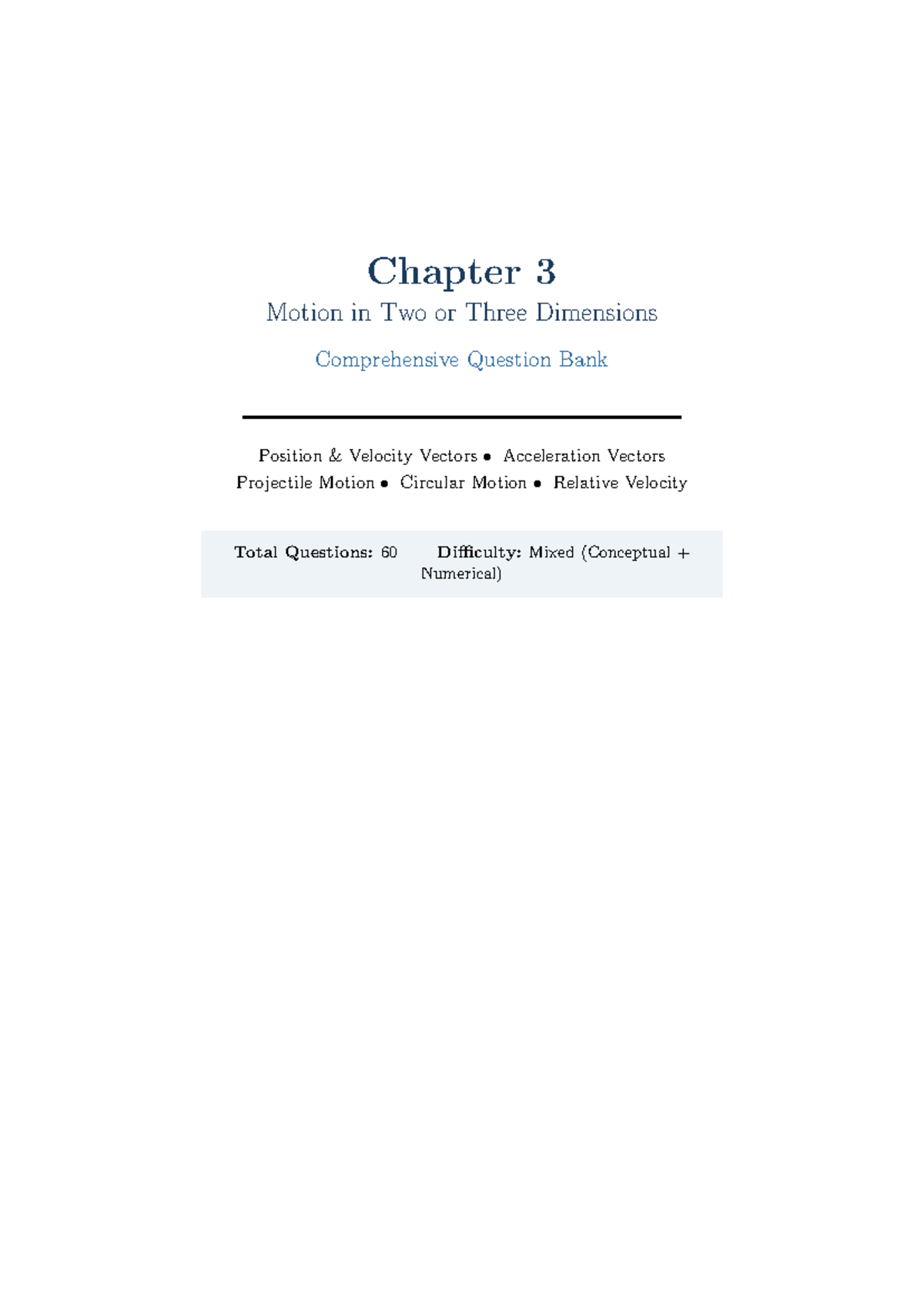Chapter 3 PHYS 101 Motion in Two or Three Dimensions Question Bank ...