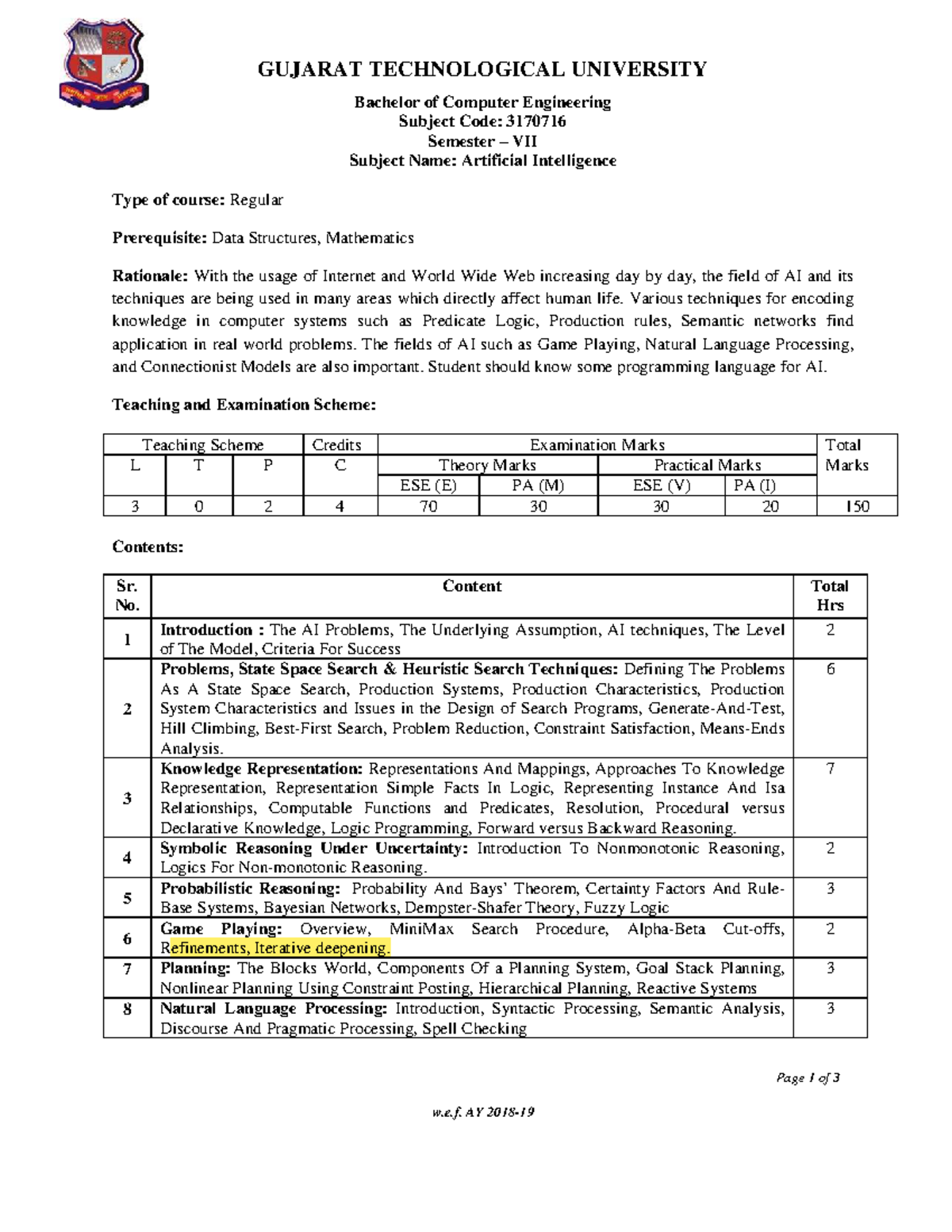 Artificial Intelligence Course Notes (3170716) - Studocu