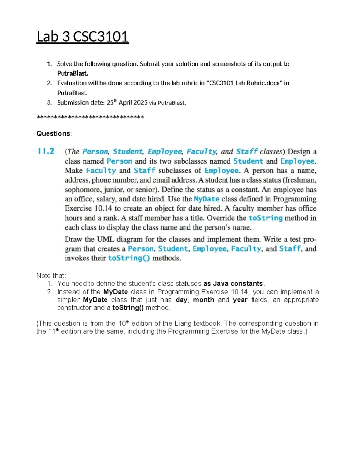 CSC3101 Lab 2: Object Oriented Programming Exercise 1 Notes - Studocu