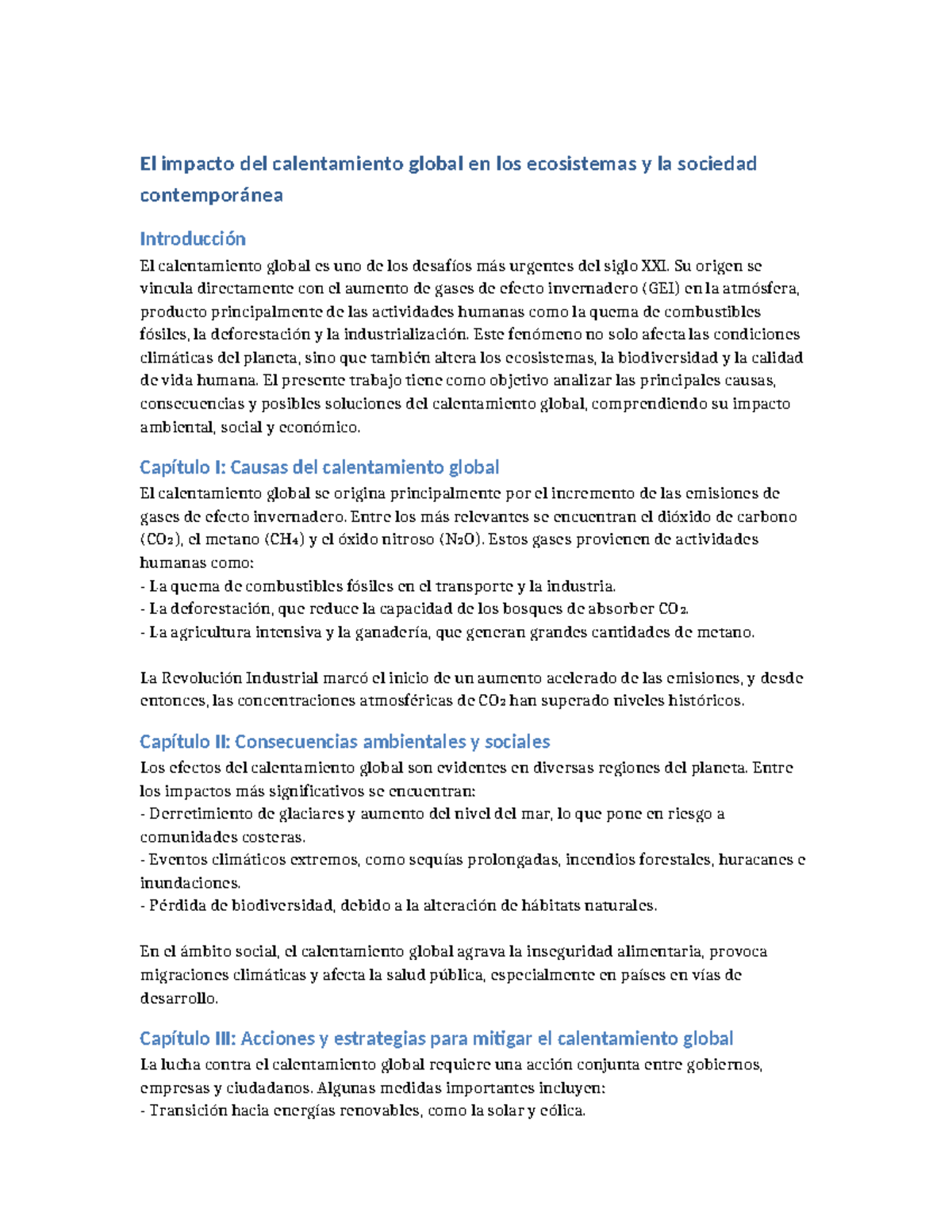 El impacto del calentamiento global en ecosistemas y sociedad - Studocu