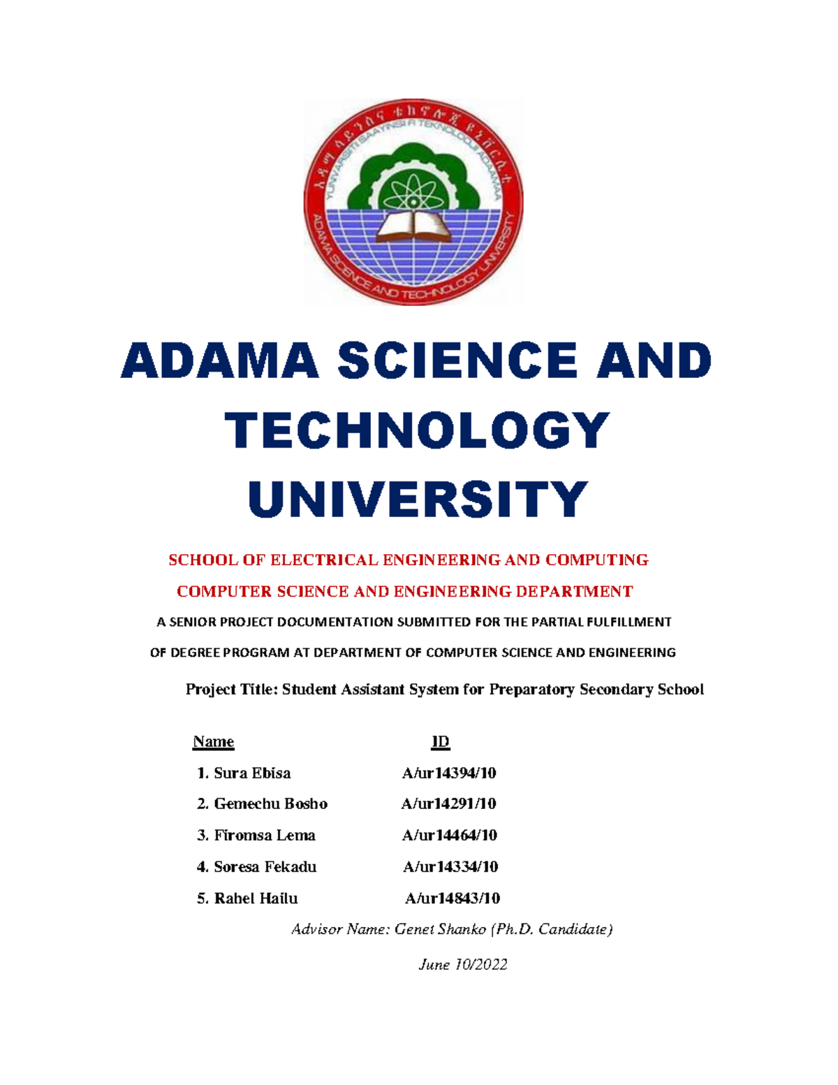 Student Assistant System for Secondary School - Senior Project Doc ...
