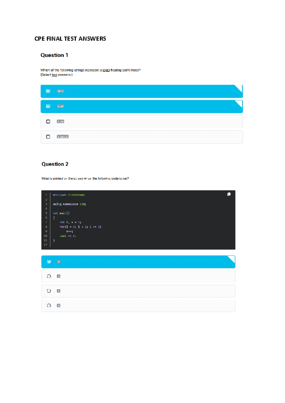 Module 3 Programming Snippet Outputs - Answers and Explanations - Studocu