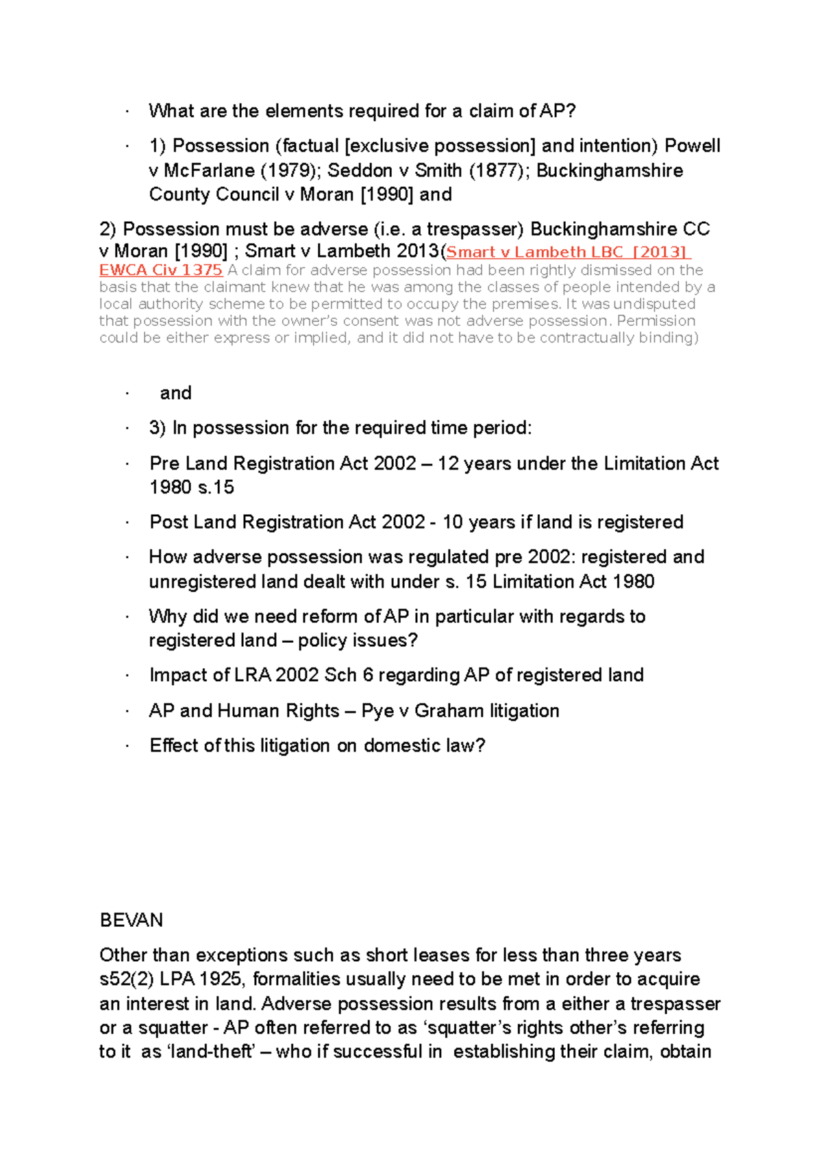 Adverse Possession: Key Exam Notes for Land Law 101 - Studocu