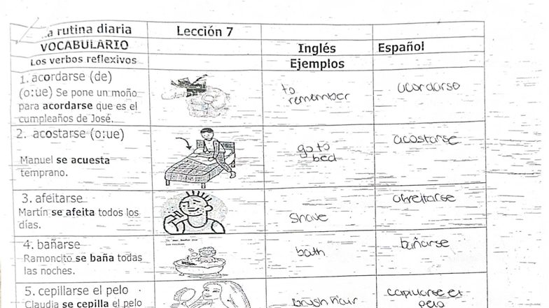 Lección 7: Verbos Reflexivos en Español - Vocabulario y Ejemplos - Studocu