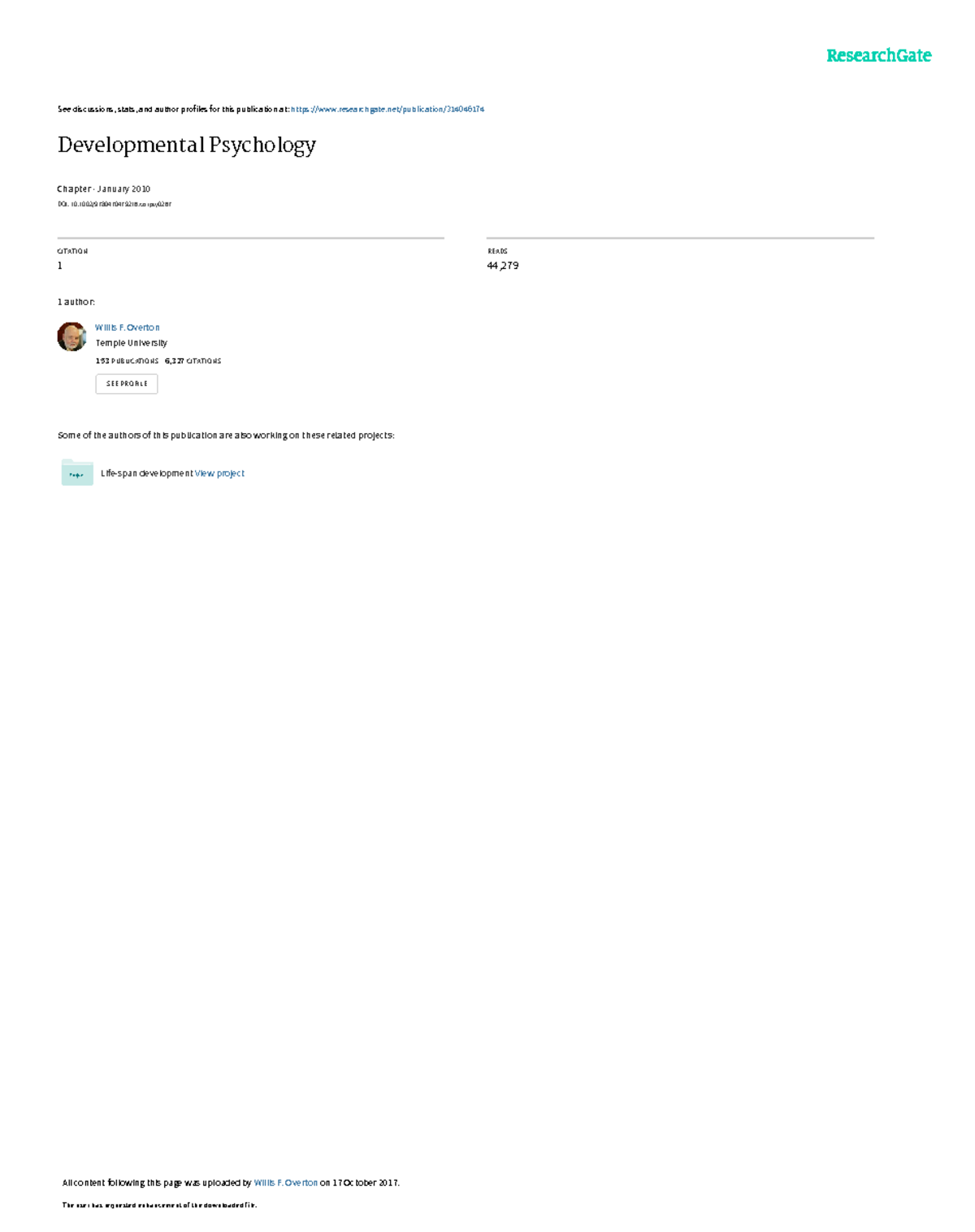 Developmental Psychology Chapter: Concepts and Issues (DevPsych 101 ...