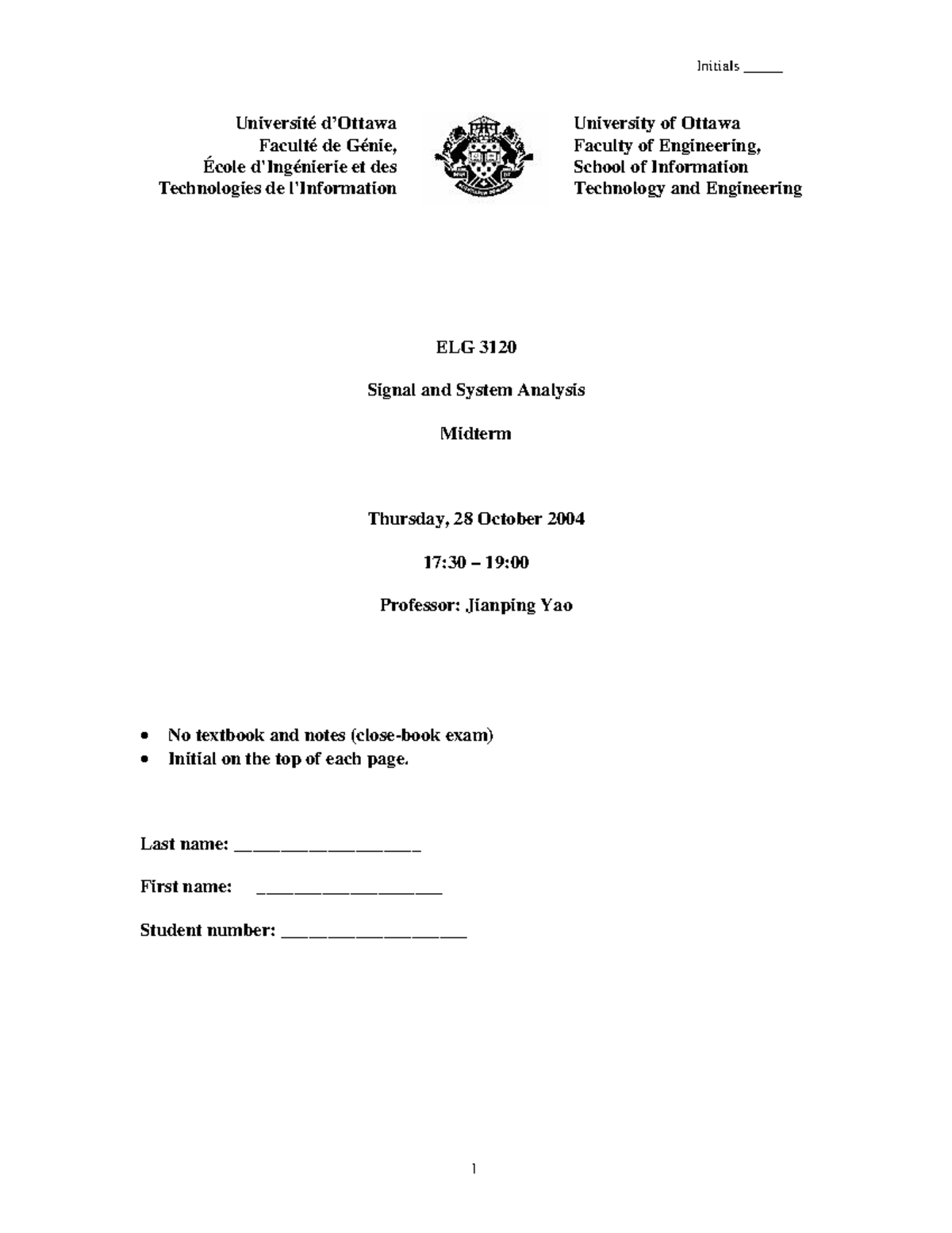ELG 3120 Signal and System Analysis Midterm Exam Notes - Studocu