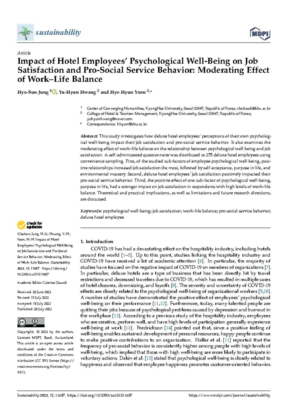 Impact of Hotel Psychological Wellbeing on Job Satisfaction & Service ...