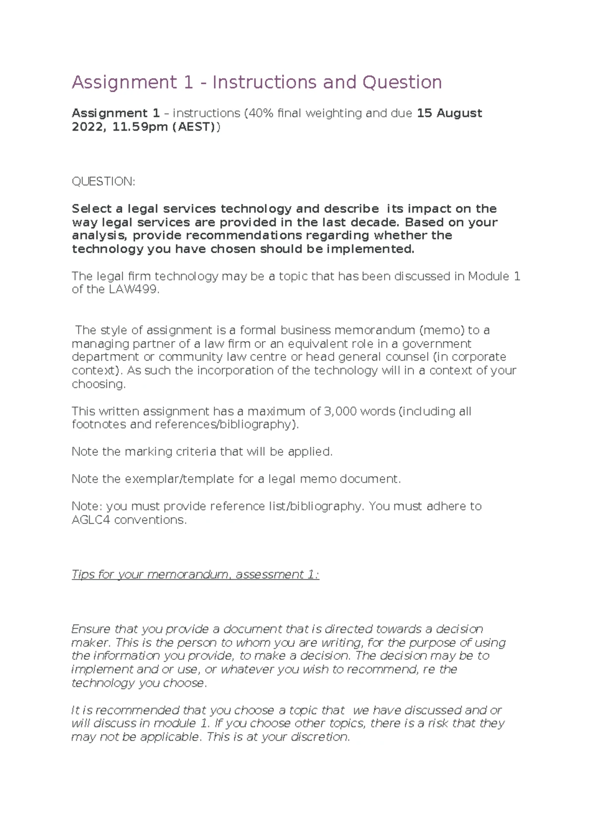 Law Assignment 1 Guidance on Grounds of Review and Argumentation - Studocu