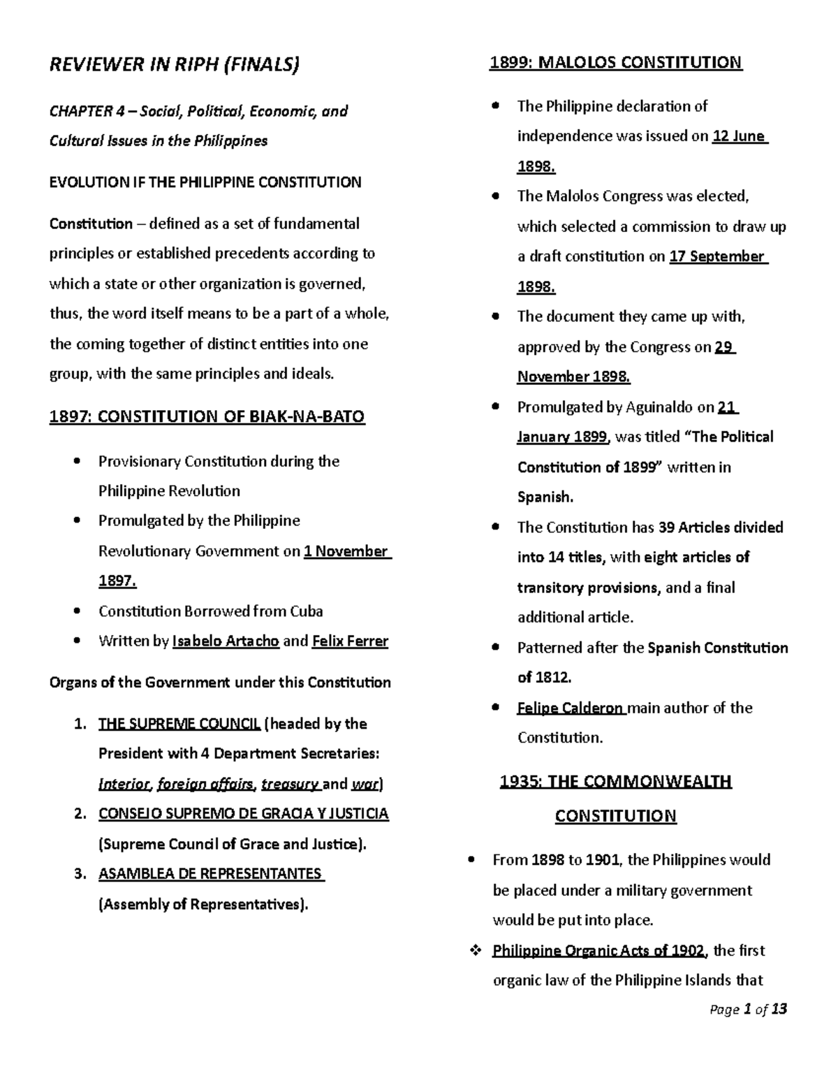 RIPH 101: Reviewer for Finals on Philippine Constitutional Evolution ...