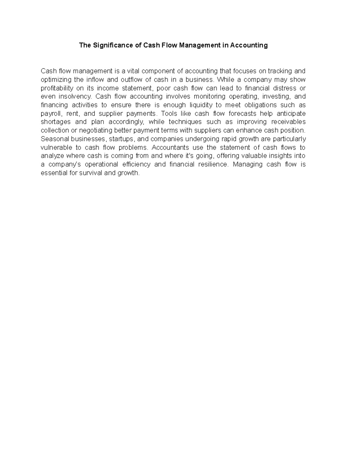 The Significance of Cash Flow Management in Accountingg - While a ...
