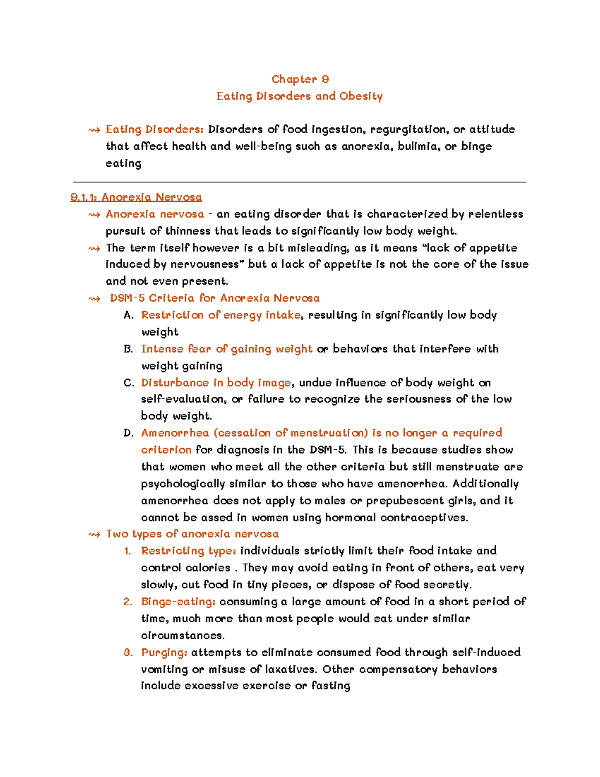 Final Exam Study Notes: Eating Disorders & Obesity (Course Code ...
