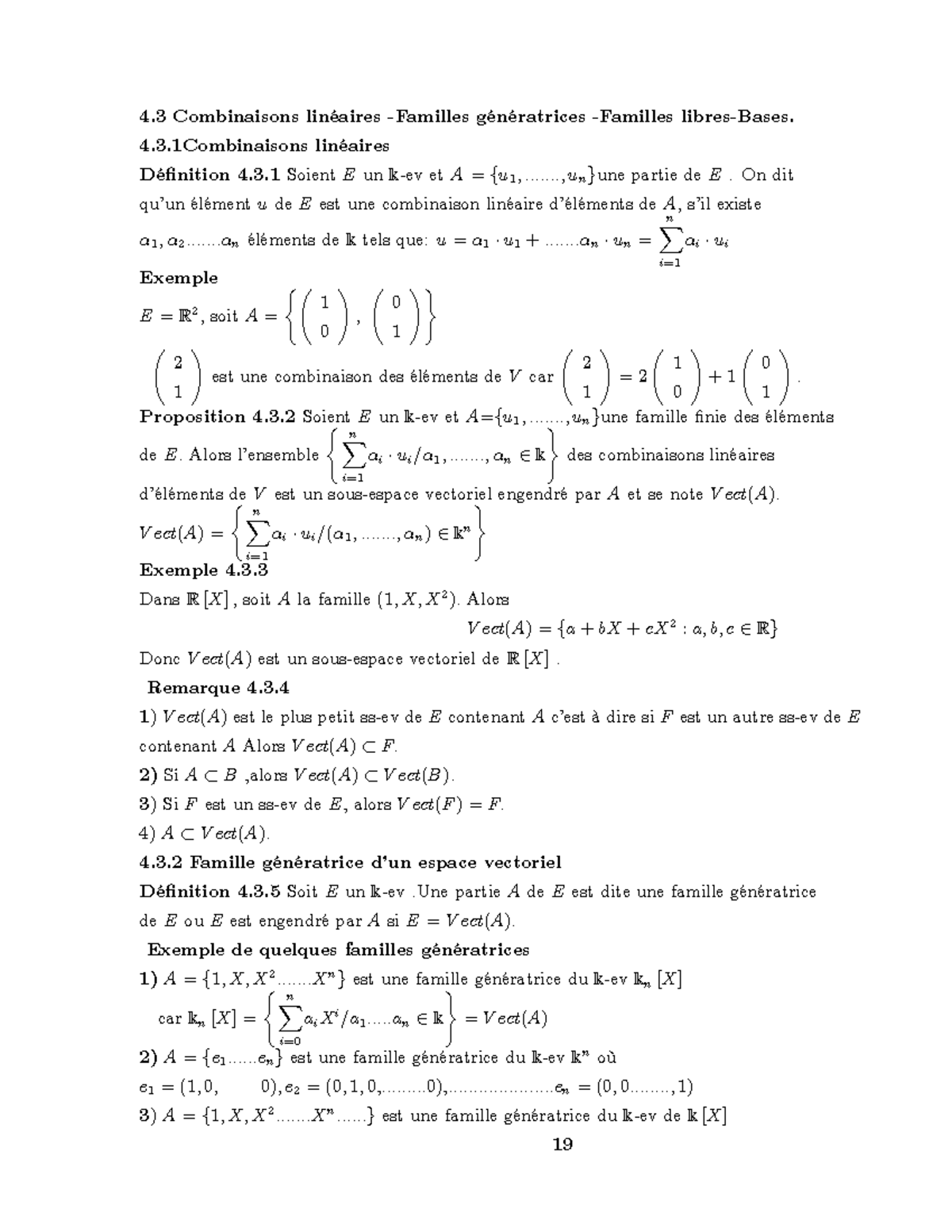 Espaces vectoriels - Partie 2 : Combinaisons linéaires génératrices ...