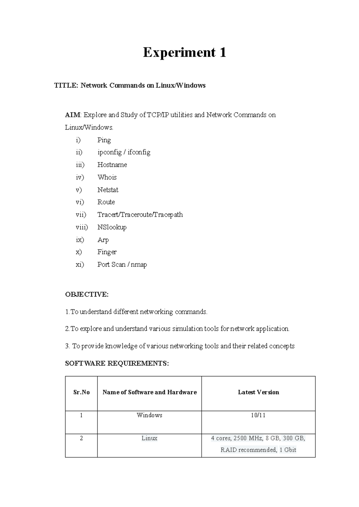 CN EXP1,2 O - Computer Networks - Experiment 1 TITLE: Network Commands ...